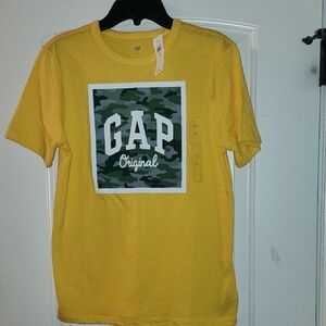 GAP Yellow Tee with Green Camo Logo